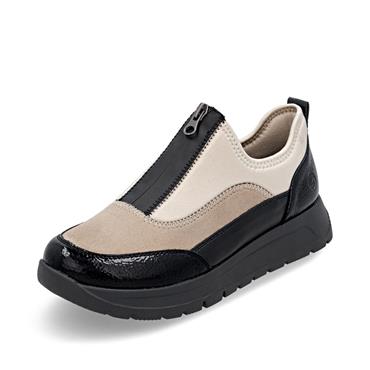 Remonte Platform Front Zip Shoe - Beige Black